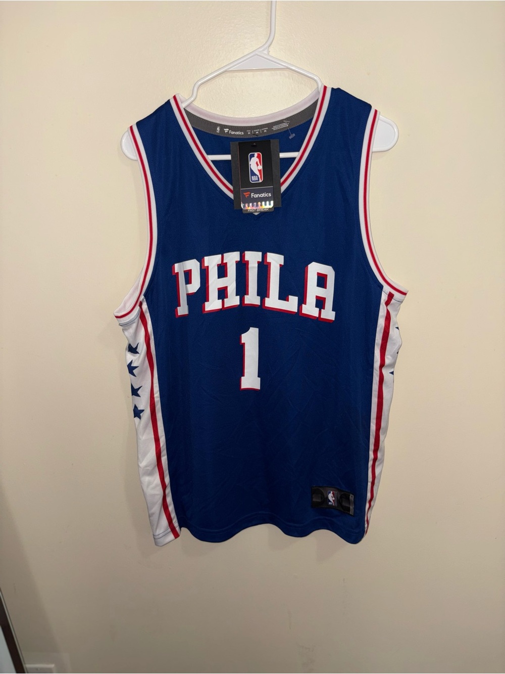 Fanatics Blue PHILA #1 Basketball Jersey with White & Red Accents